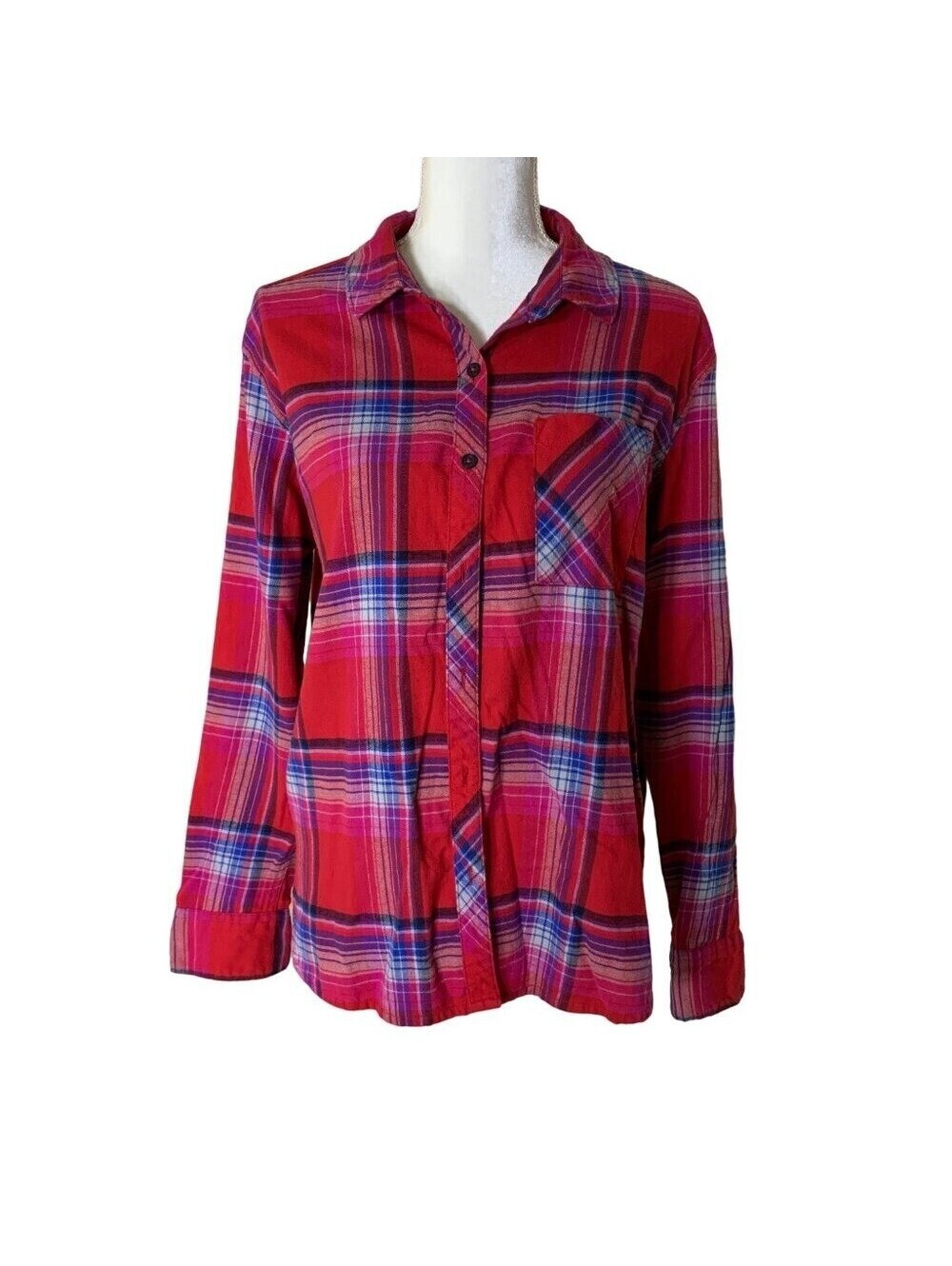 Orvis Classic Collection Red Purple Plaid Flannel Button Down Shirt Womens L